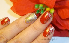 Tutorial Nail Art Holiday’s Brilliant GoldRed Accent